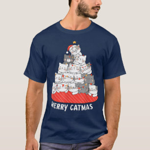 Camiseta Engraçados Gatos de Natal Tree Tee Ornament Dons