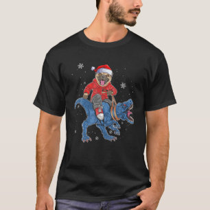 Camiseta Engraçados Papais noeis de Natal Pug Riding Blue