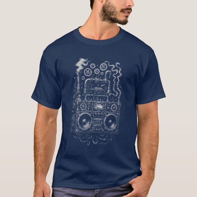 Camiseta Engrenagens de Boombox Steampunk (Frente)