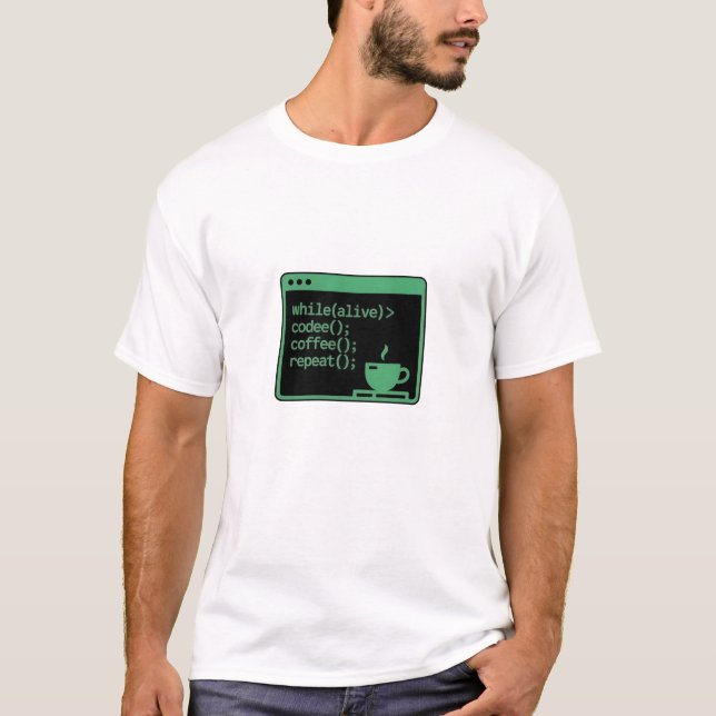 Camiseta Enquanto Código de Café Vivo Repita Programador Di (Frente)