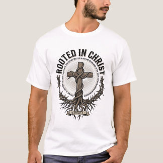 Camiseta Enraizado na Cruz de Cristo Gravura Vintage Cristã