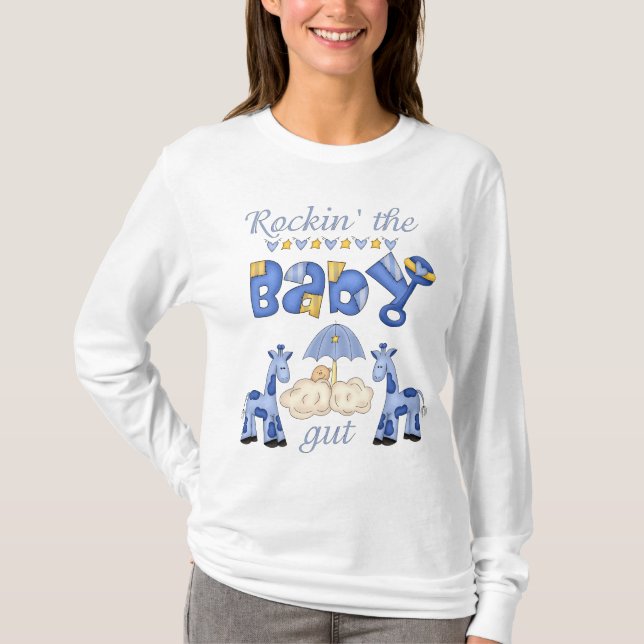 Camiseta Enrolando o Bebê Gut Long Sleeve em Azul (Frente)