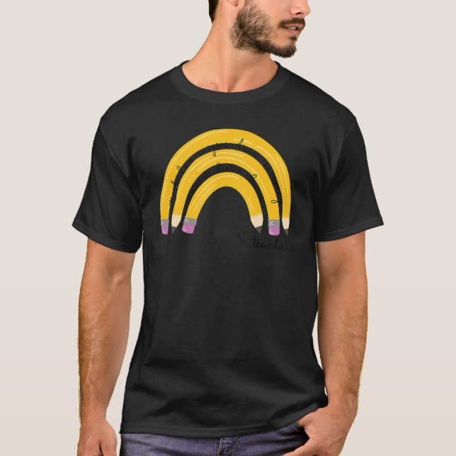 Camiseta Ensinar Amor Inspira Arco-Íris Lápis Professora De (Frente)