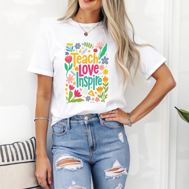 Camiseta Ensinar amor inspira Boho de volta ao professor (Criador carregado)
