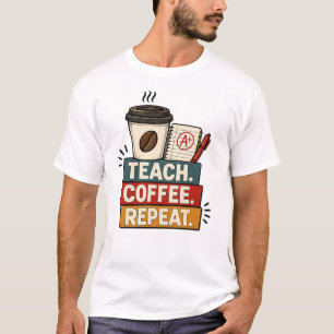 Camiseta Ensine Café Repita Professor Retro Volta às Aulas