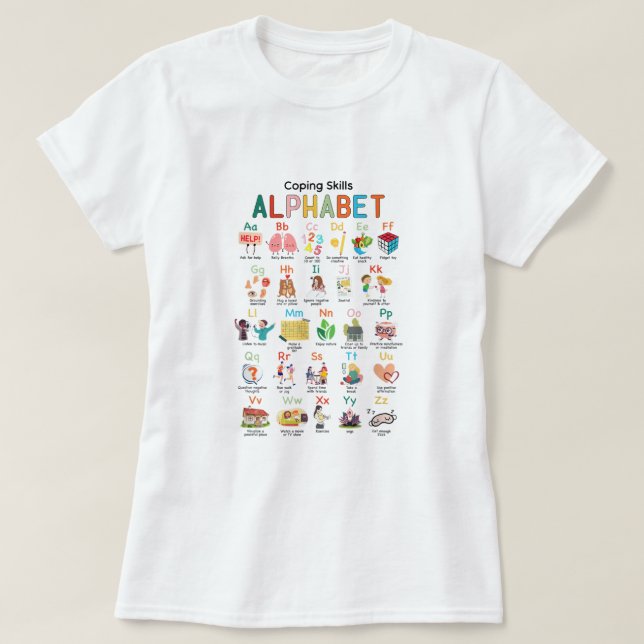 Camiseta Ensino de Codificação de Competências Alfabeto e S (Frente do Design)