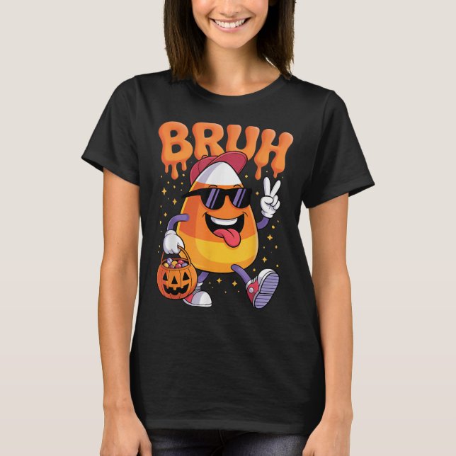 Camiseta Ensino De Halloween Engraçado De Milho De Candy (Frente)