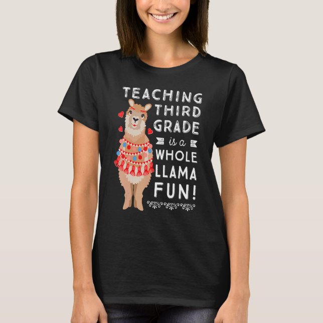 Camiseta Ensino de Professores do 3º ano Diversão de Llama (Frente)