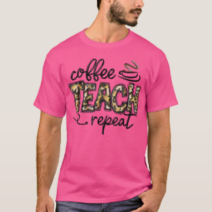 Camiseta Ensino do Café Leopard Repete Professora Engraçada