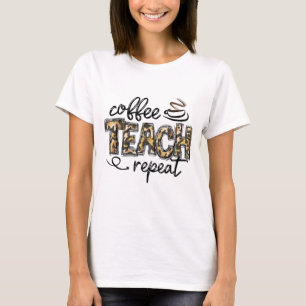 Camiseta Ensino do Café Leopard Repete Professora Engraçada