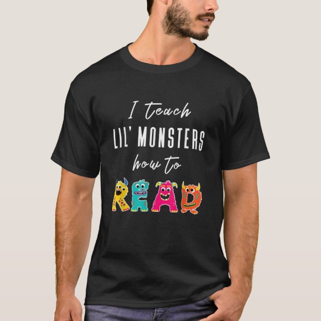 Camiseta Ensino Monstros Lil Como Ler Professor T (Frente)