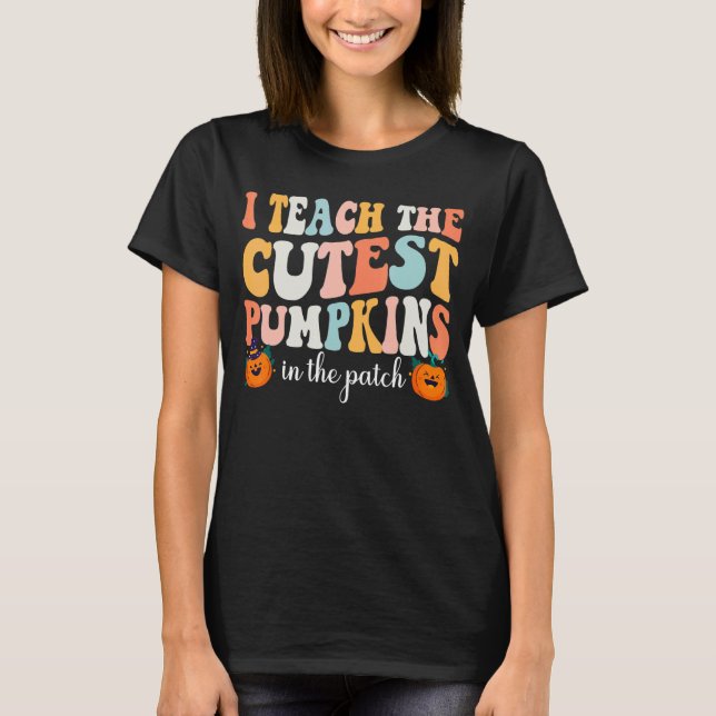 Camiseta Ensino Os Pumpkins Mais Bonitos No Patch Retro Tea (Frente)