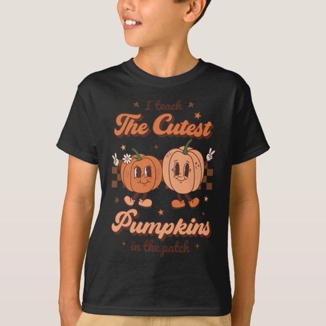 Camiseta Ensino Os Pumpkins Mais Bonitos No Patch Retro Tea (Frente)