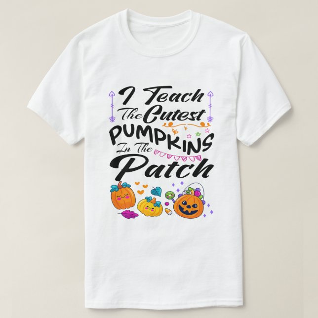 Camiseta Ensino os Pumpkins mais fofos no Dia das Bruxas (Frente do Design)