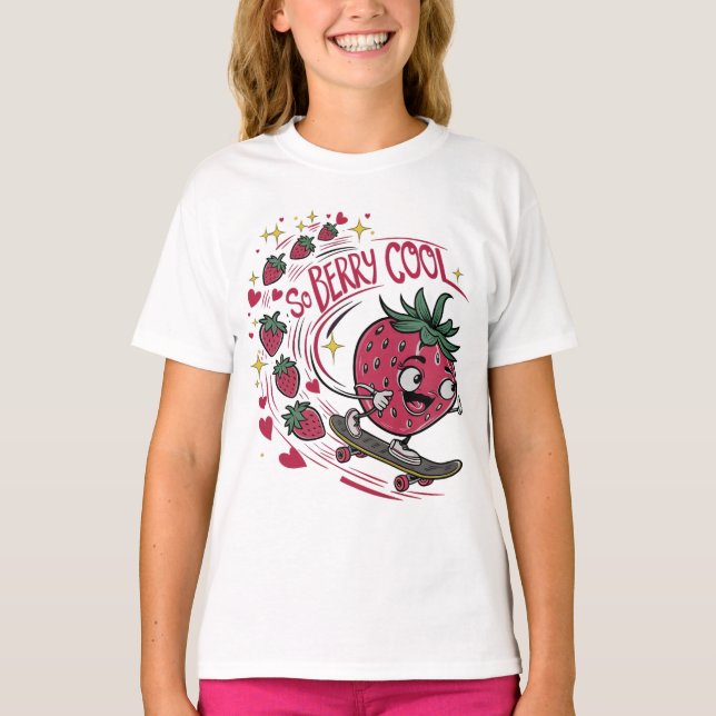 Camiseta Então Berry legal Sweet Strawberry em um skate (Frente)