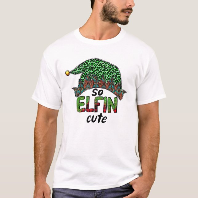 Camiseta Então Elfin Bonito Feliz Natal Elf Green Leopardo  (Frente)