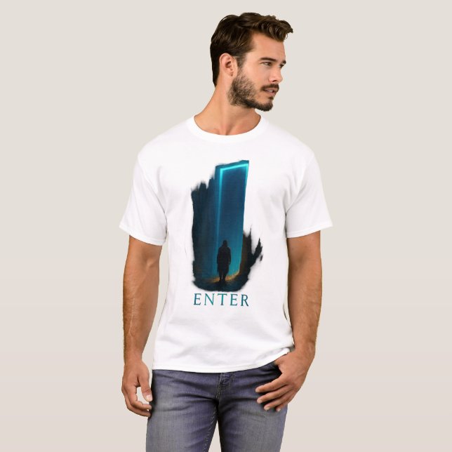 Camiseta ENTER Portal T-Shirt – Dark Surreal Sci-Fi Graphic (Frente Completa)