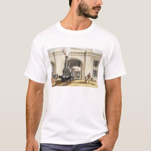 Camiseta Entrada à casa de motor locomotivo, cidade de