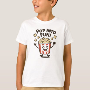 Camiseta Entre no Diversão Design de Pipoca Vermelha Fofa