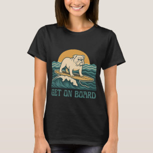 Camiseta Entre no Quadro Cachorro Surfista Gráfico Retro Bu