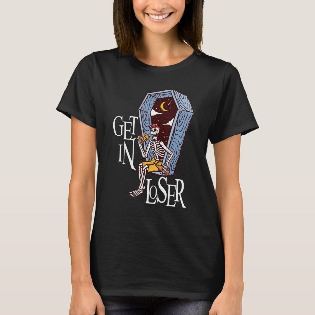 Camiseta Entre, Perdedor Pizza da Lua de Halloween Esquelet (Frente)