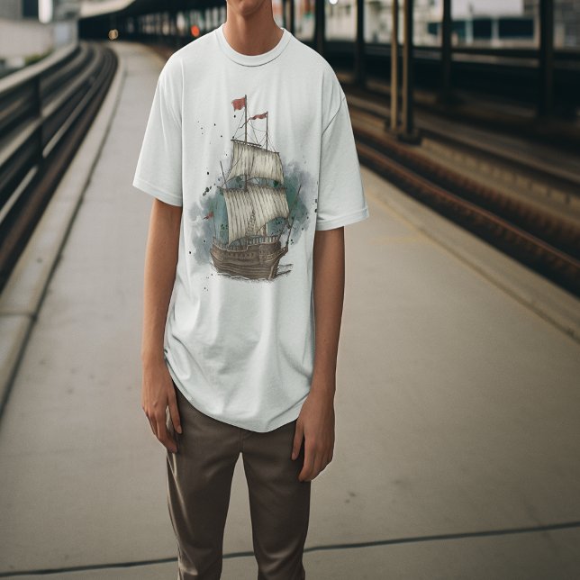 Camiseta Entrega Desenhada À Mão Na Onda De Arco No Plano D (Hand Drawn Ship T-Shirt)