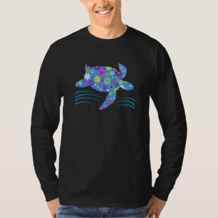 Camiseta Entusiasta Animal Da Tartaruga Do Mar Floral Coca-