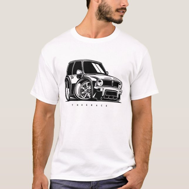 Camiseta Entusiasta Clássico do Mini Clubman Toon Art Car (Frente)