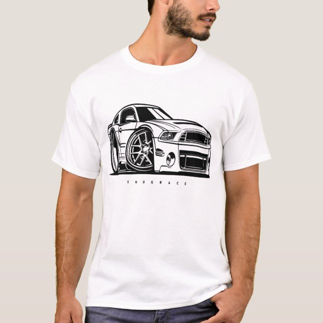 Camiseta Entusiasta de Carros de Arte Mustang, 5ª geração,  (Frente)