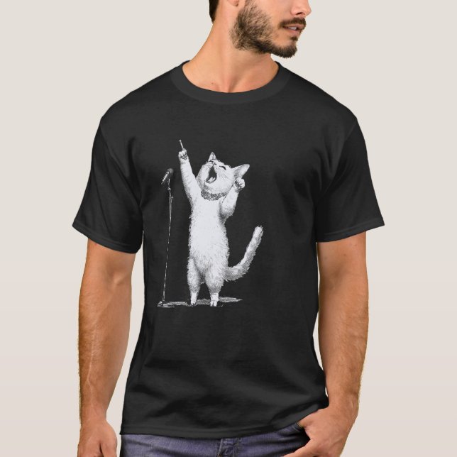 Camiseta Entusiasta do Microfone de Gato Cantante (Frente)