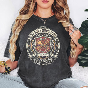 Camiseta Entusiastas de Pizza Criam Emblema de Fatia Voraz