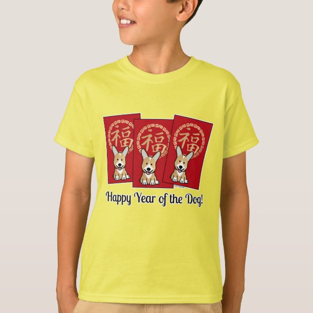 Camiseta Envelope Vermelho Chinês - Ano Sortudo do Corgi (Frente)