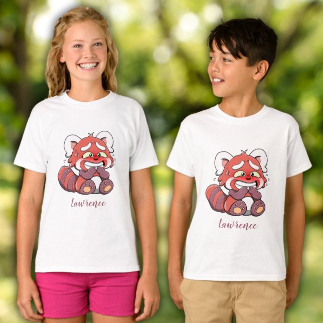 Camiseta Envergonhado Envergonhado, Crianças Personalizadas (Cute Embarrassed Red Panda Personalized Kids T-Shirt)