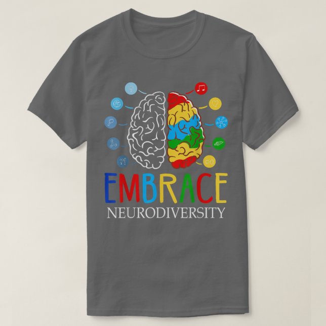 Camiseta Envolvimento Engraçado Neurodiversidade Cérebro AD (Frente do Design)