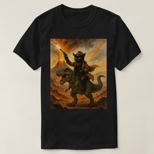 Camiseta Epic Cowboy Gato Dinossauro Ancorado - Aquarela Ne (Frente do Design)