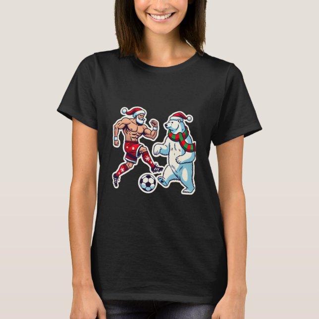 Camiseta Epic Duel: Santa Claus vs. Polar Bear on the Socce (Frente)