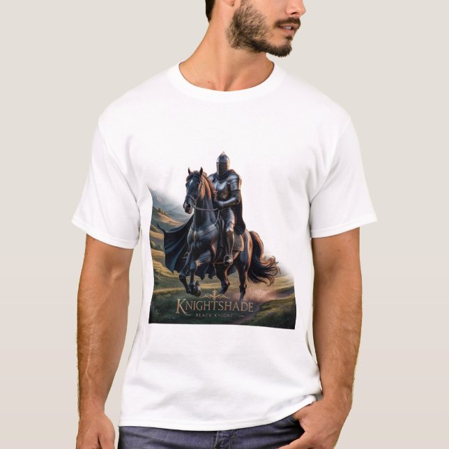 Camiseta Epic Knight sobre o Cavalo Negro - Fantasia do Her (Frente)