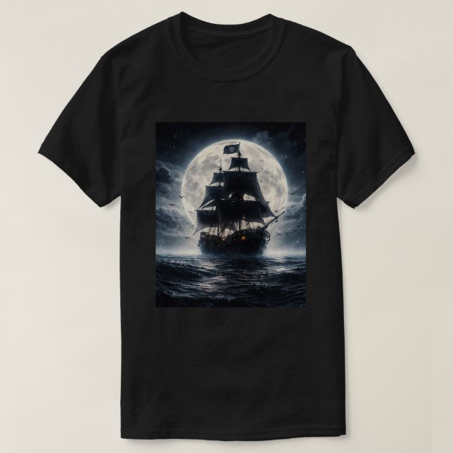 Camiseta Epic Pirate Ship Moon T-Shirt – Dark Ocean Pirate  (Frente do Design)