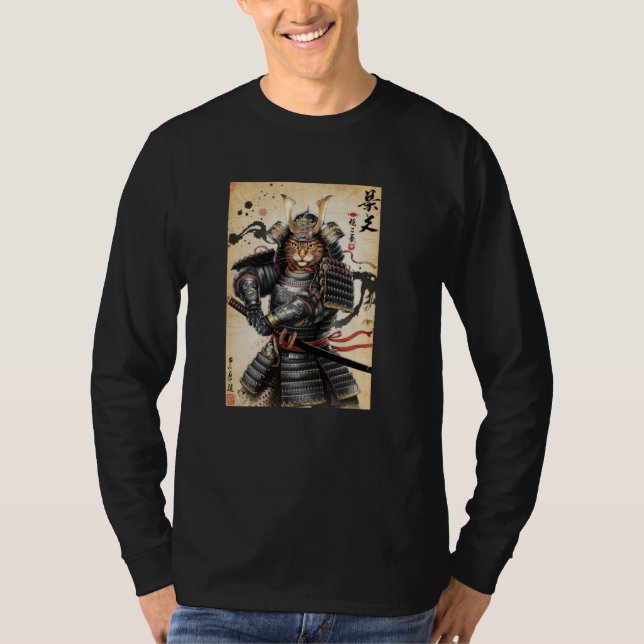 Camiseta Epic Samurai Cat Warrior Ink Art (Frente)