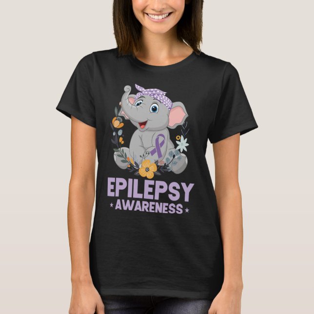 Camiseta Epilepsia Engraçada Sensibilização Elefante Flor F (Frente)
