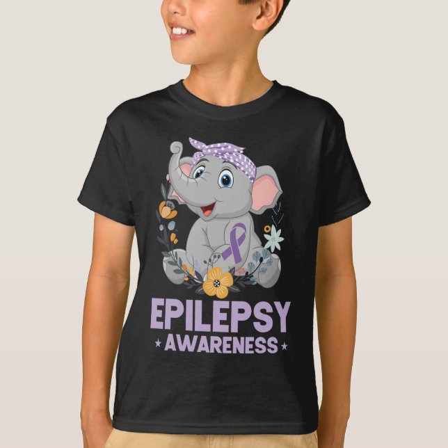 Camiseta Epilepsia Engraçada Sensibilização Elefante Flor F (Frente)
