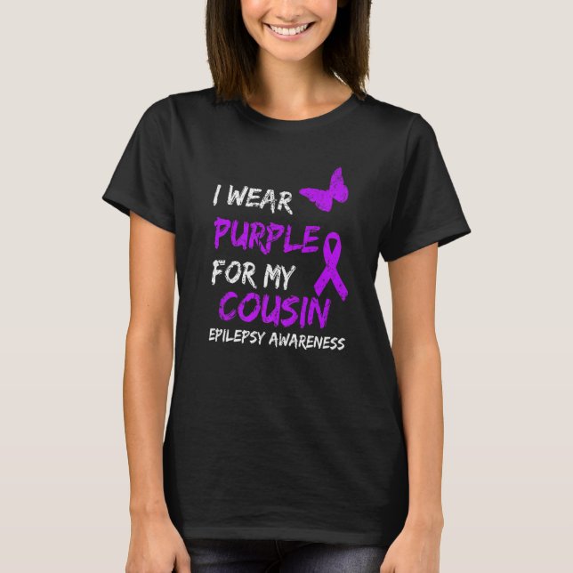Camiseta Epilepsia Eu Uso Roxo Para Laço Da Minha Prima (Frente)