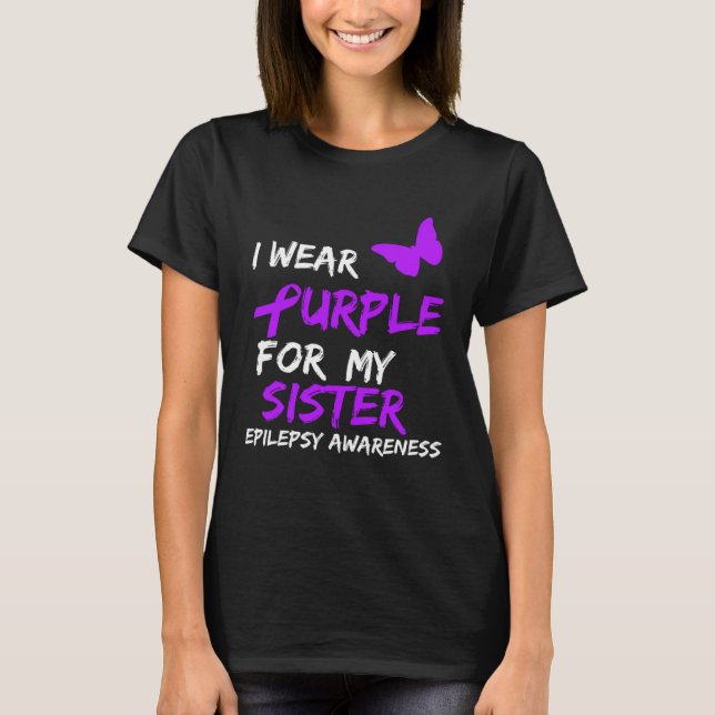 Camiseta Epilepsia Eu Visto Roxo Para Minha Irmã Ribbon Pul (Frente)