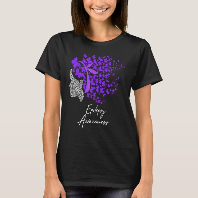 Camiseta Epilepsia Sensibilização Borboletas Púrpuras (Frente)