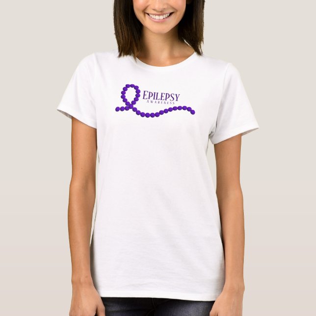 Camiseta Epilepsia Sensibilização Miçangas de Fita Roxas (Frente)