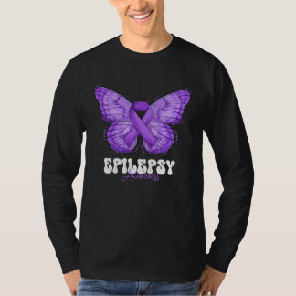 Camiseta Epilepsy Awareness Month Purple Ribbon Butterfly