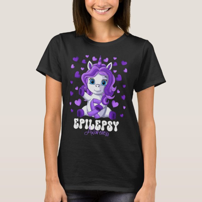 Camiseta Epilepsy Awareness Month Purple Ribbon Unicorn (Frente)