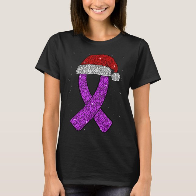 Camiseta Epilepsy Christmas Hat Purple Awareness Ribbon Sei (Frente)