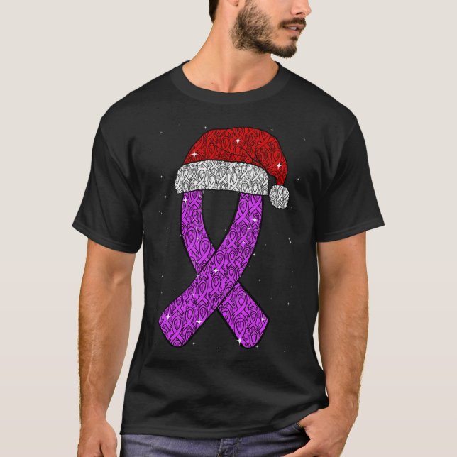Camiseta Epilepsy Christmas Hat Purple Awareness Ribbon Sei (Frente)