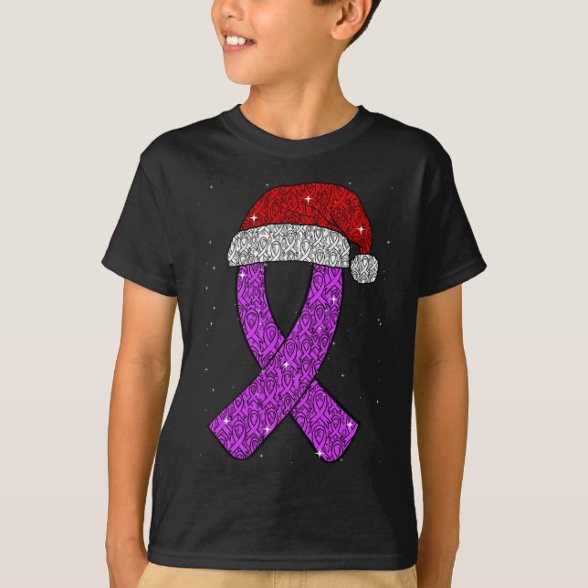 Camiseta Epilepsy Christmas Hat Roxo Awarness Ribbon Sei (Frente)